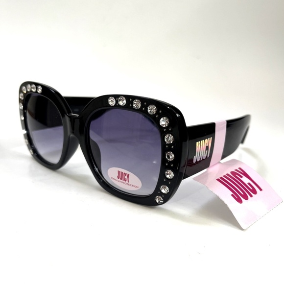 New JUICY COUTURE Embellished Oversized Sunglasses Rhinestones Black Acetate main image 6
